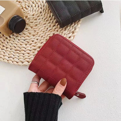 Women’s Small PU Leather Zipper Wallet with Coin Purse – Cute Plaid Mini Korean Card Holder, New Arrival