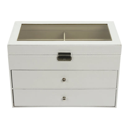 18-Slot Sunglasses Organizer & Display Case – White Glasses Storage Box with Drawer