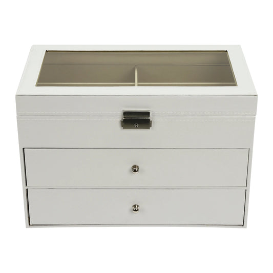 18-Slot Sunglasses Organizer & Display Case – White Glasses Storage Box with Drawer