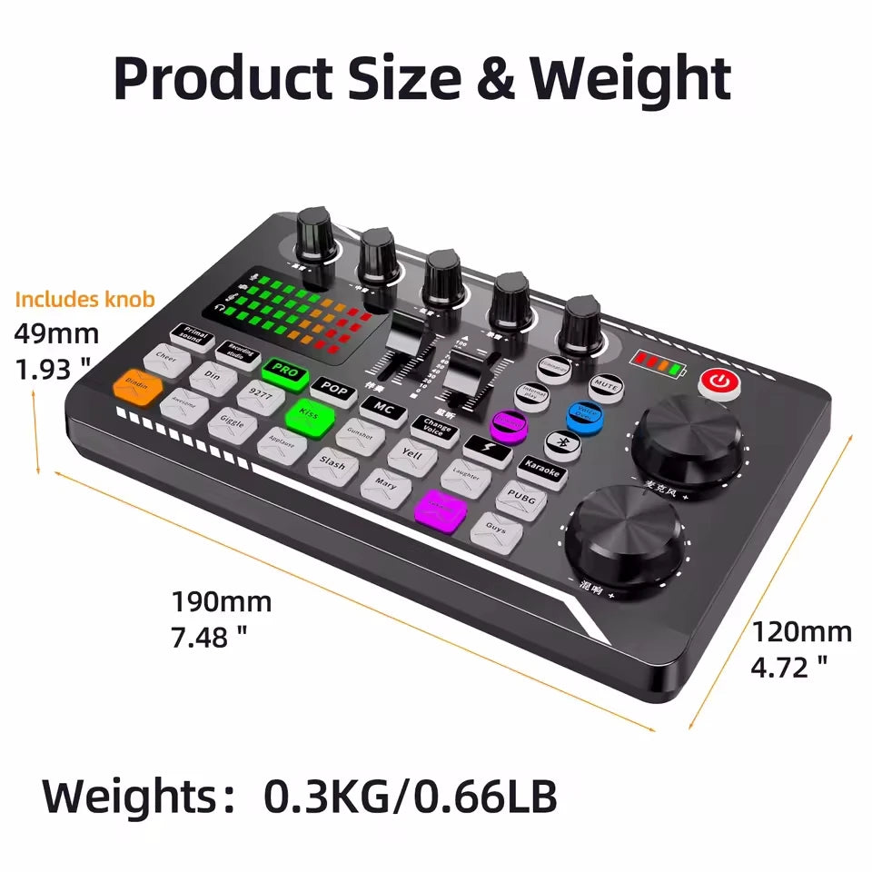 Professional Wireless Microphone Sound Card - Bluetooth Voice Changer Mixer with USB Condenser Mic for PC Live Streaming & Recording
