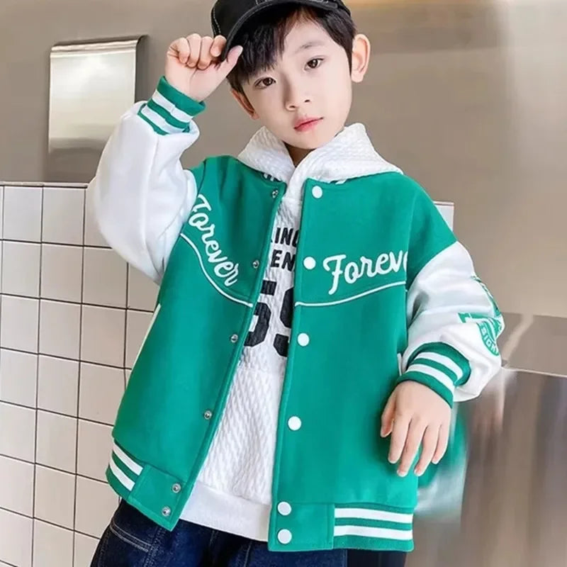 Autumn Baseball Jacket for Teens - Quilted Cotton Bomber Coat for Boys & Girls, Kids Jacket for Fall