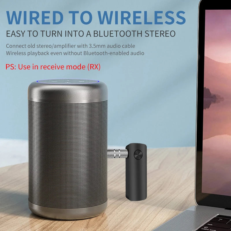 2 in 1 Bluetooth 5.4 Audio Receiver & Transmitter – HiFi Stereo Wireless Adapter with Mic & 3.5mm AUX for Car, Airplane, TV, PC, Speaker