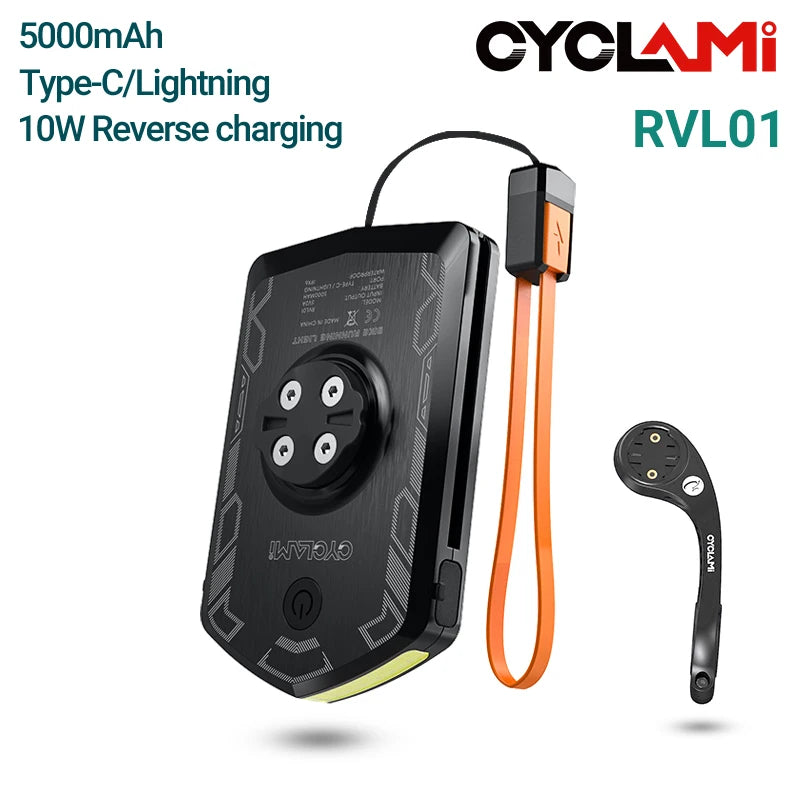 CYCLAMI Bicycle Headlight 5000mAh – Ultralight Rechargeable Front Bike Light for Garmin XOSS Bryton IGS