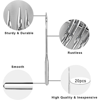 20pcs Universal Sewing Machine Needles - Regular Point Needles with Ball Point Head for Jeans and Home Sewing Supplies