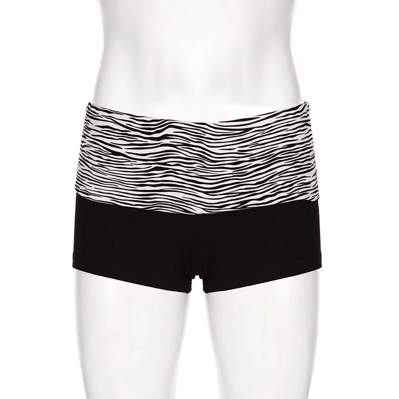 Y2K Zebra Print Mini Shorts - Low Waist Stretch Harajuku Casual Summer Bottoms