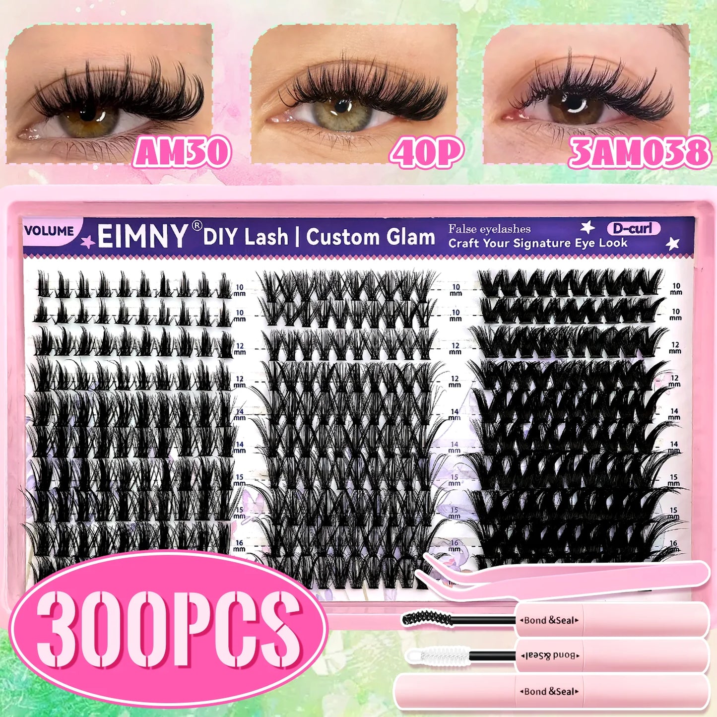 Top & Bottom Lash Extension Kit – 250/740 Cluster Fluffy Volume Mix Lengths DIY Eyelash Set for Bold Bombshell & Natural Lash Looks