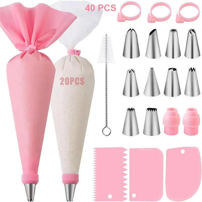 Silicone Piping Bags & Tips Set – Reusable Cake Decorating Kit with Stainless Steel Nozzles for Baking