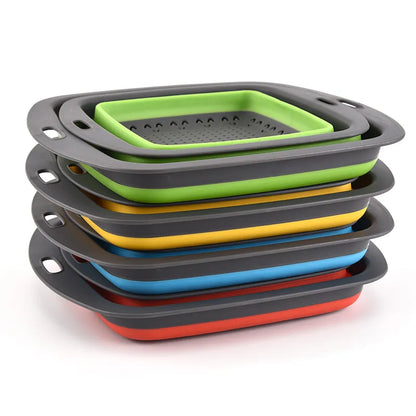 LMETJMA Square Collapsible Silicone Colander - Foldable Kitchen Strainer for Food, Vegetables, and Fruits (Model: JT39)