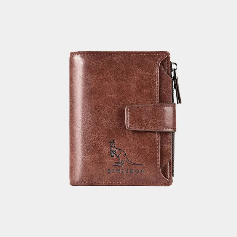 Luxury Leather Men’s Short Wallet – RFID Card Holder with Zipper Coin Purse Portable Billfold