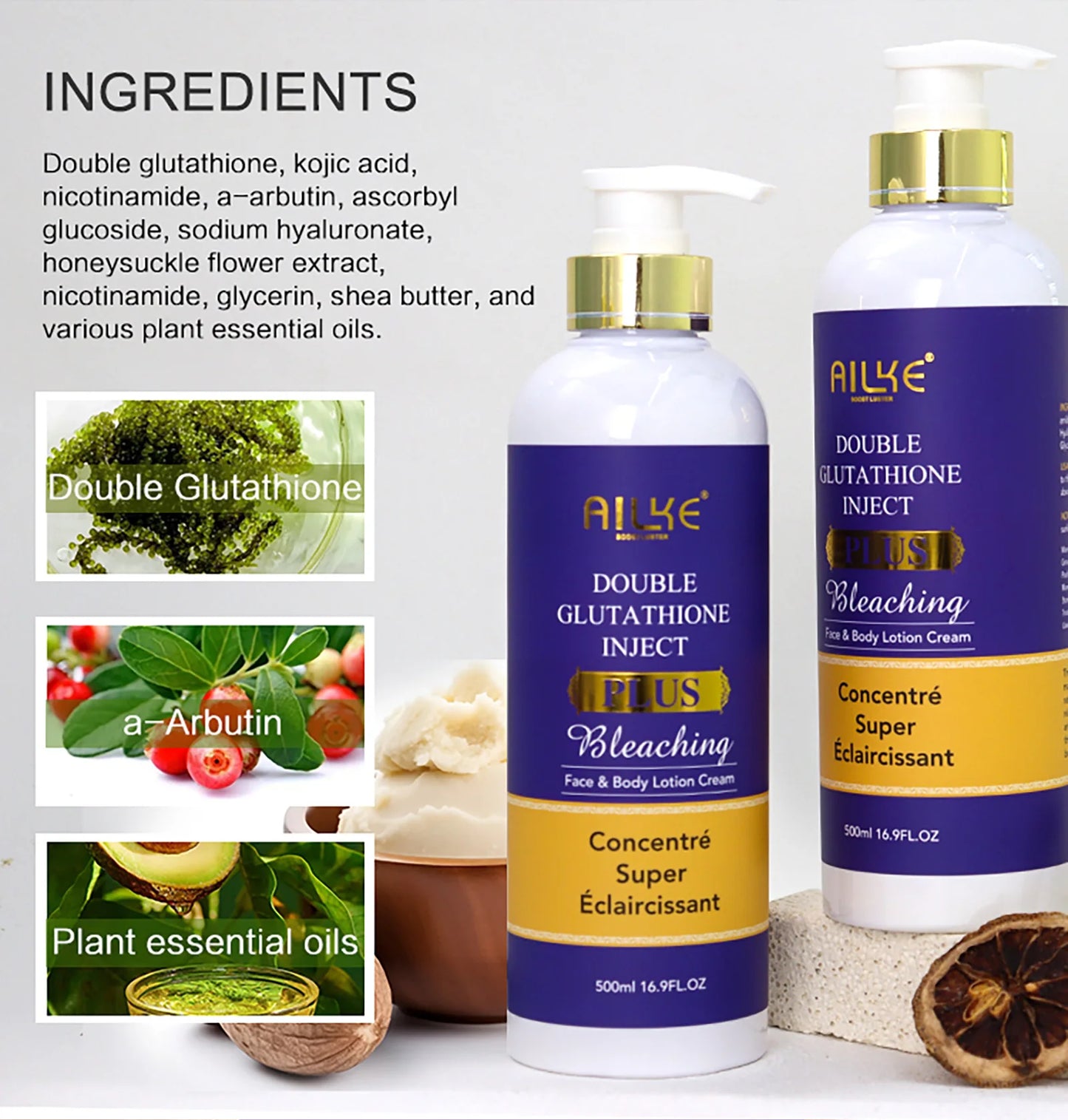 AILKE Glutathione Lightening Body Lotion – Moisturizing & Hydrating for Even Skin Tone and Dark Spot Improvement