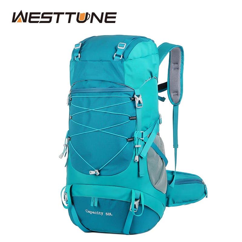 WESTTUNE 50L Hiking Backpack - Multifunctional Mountaineering Bag with Rain Cover for Travel, Trekking, and Camping