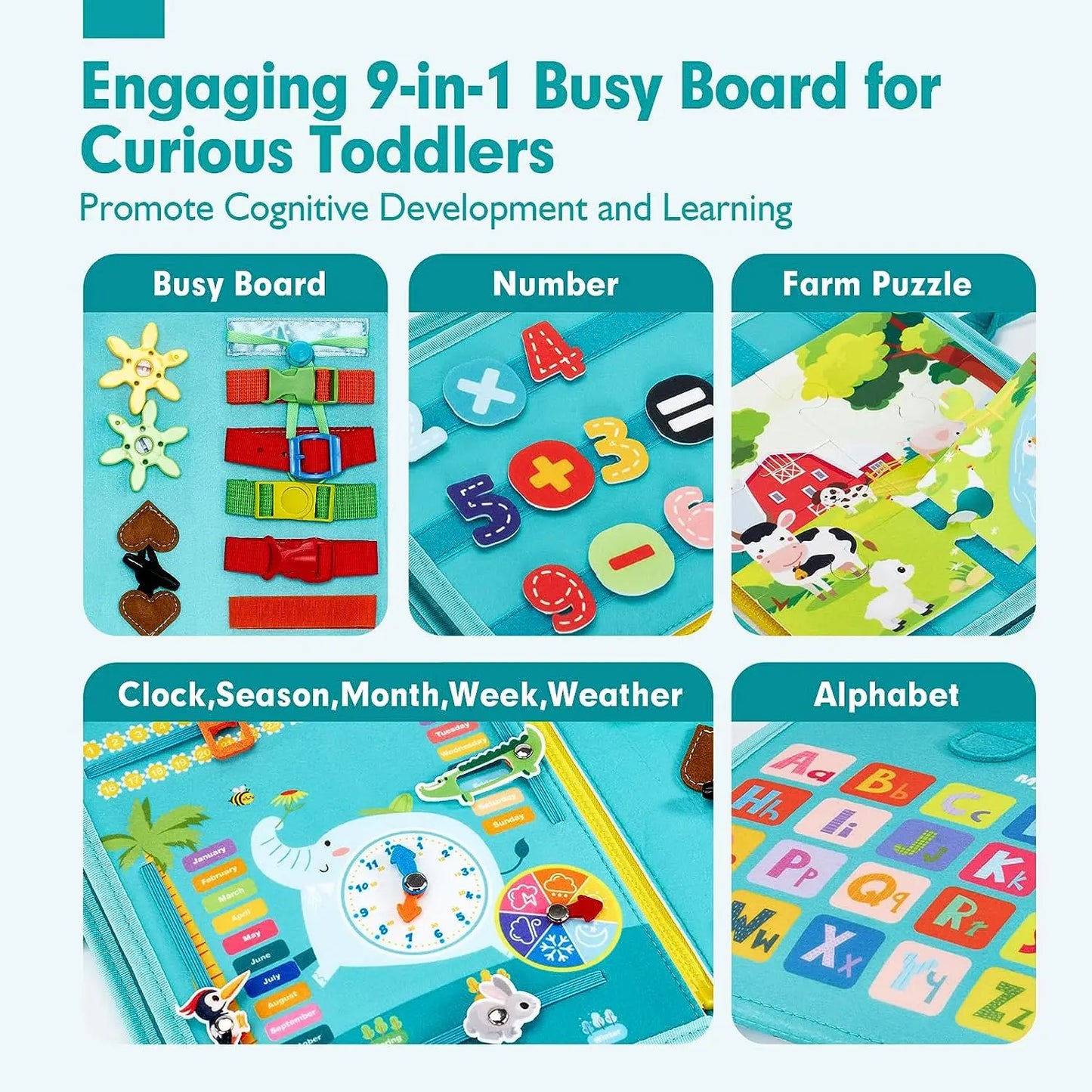 Montessori Busy Board Toy for Toddlers – Fine Motor Skills, Educational Learning Activities & Life Skills Sensory Toy