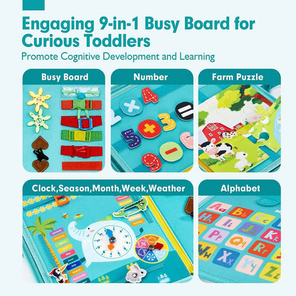 Montessori Busy Board Toy for Toddlers – Fine Motor Skills, Educational Learning Activities & Life Skills Sensory Toy