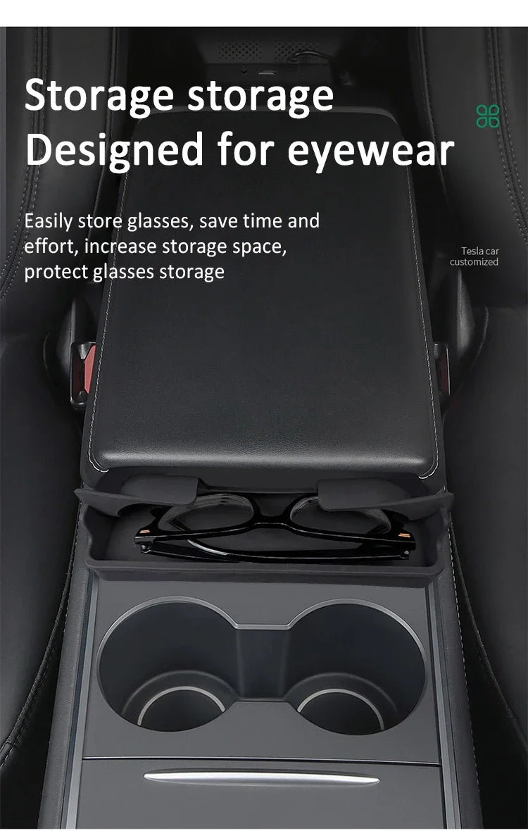 Central Armrest Storage Box for Tesla Model Y/3/3 Highland – Multi-Functional Glasses & Phone Organizer Case, 2024 Accessory