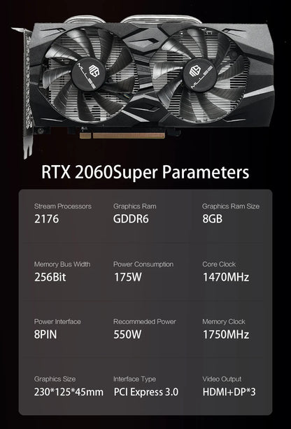 MLLSE RTX 2060 Super 8GB Gaming Graphics Card — GDDR6 256-Bit, 8-Pin PCIe 3.0x16 for High-Performance Gaming
