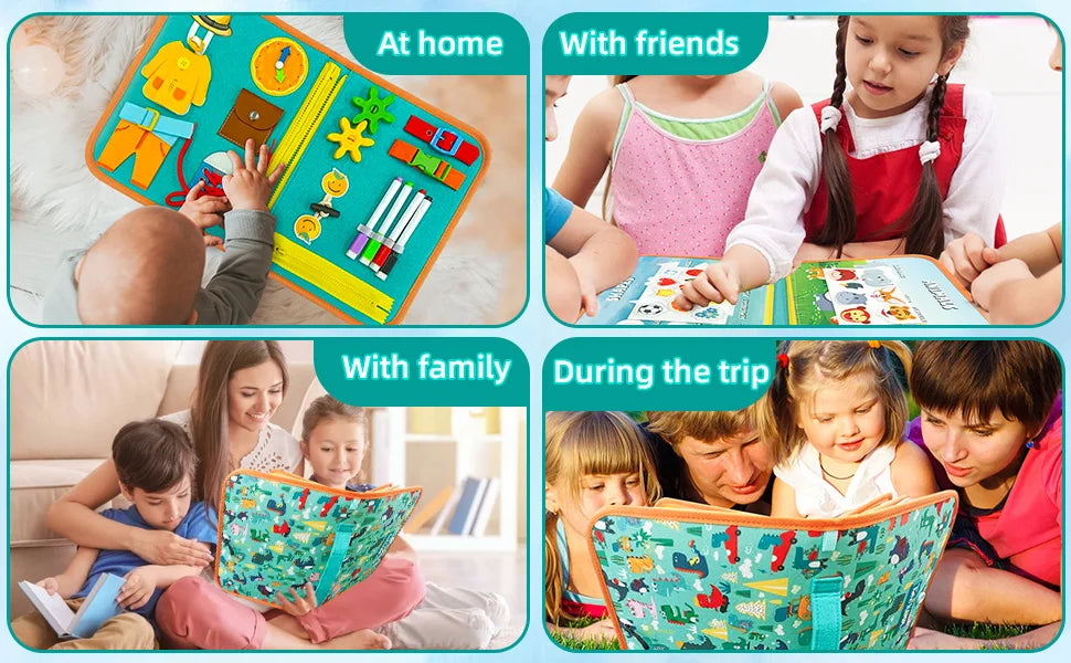TUNJILOOL Montessori Busy Board – Early Educational Toy for Toddlers, Felt Cloth Story Book, 3D Shape & Color Match