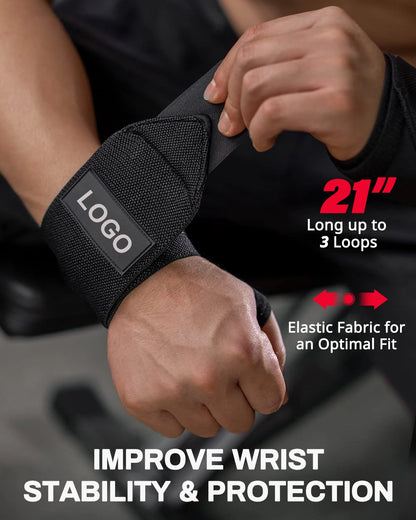 1 Pair Wristband Wrist Support Brace | Extra Strength Weight Lifting Wrist Wraps | Fitness Gym Training | Custom Logo Available