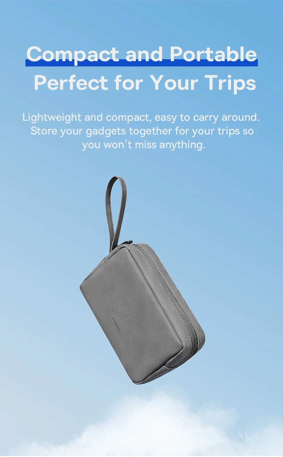 Baseus Organizer Bag – Zipper Storage Case for iPhone 15/14 Pro Max, Earphones, Power Bank, Cables & Digital Accessories
