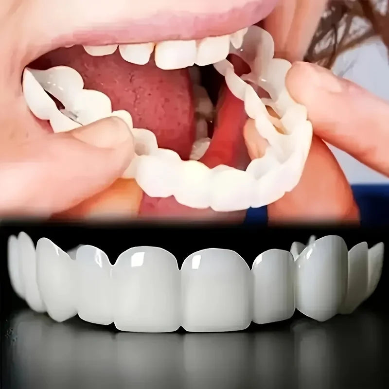 Invisible Fake Teeth Veneer Kit - 2 Sets of Upper and Lower Dental Covers with Brush & Storage Box