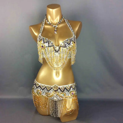 Sexy Belly Dance Costume Set for Women – 2-Piece Bra & Belt Outfit for Sizes 34D/DD,36D/DD,38/D/DDD,40B/C/D,42D/DD