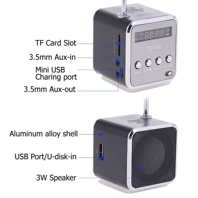 VIKEFON TD-V26 Mini Portable Bluetooth Speaker — TF Card, FM Radio, AUX Stereo Music Player for Outdoor & Party Use