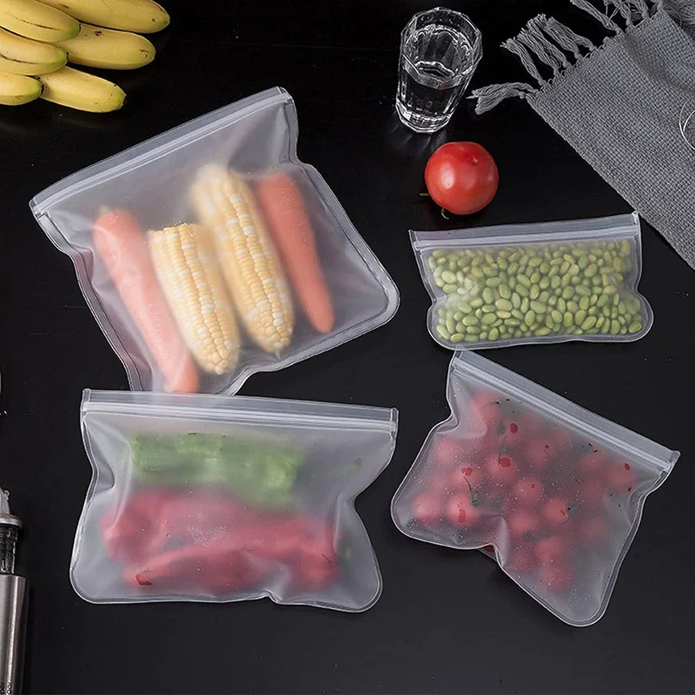 10pcs Silicone Food Storage Containers - Leakproof, Reusable Stand-Up Zip Bags for Fresh Food Storage