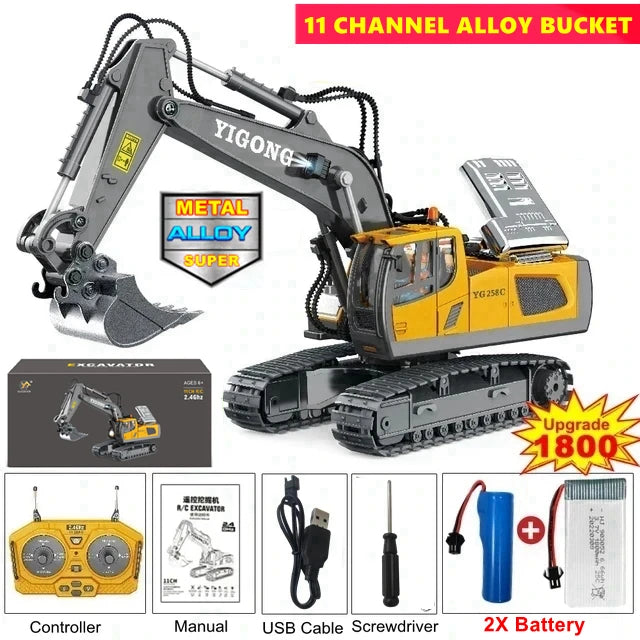 4WD RC Excavator Alloy Dump Truck Bulldozer | Remote Control Construction Vehicle Toy for Kids