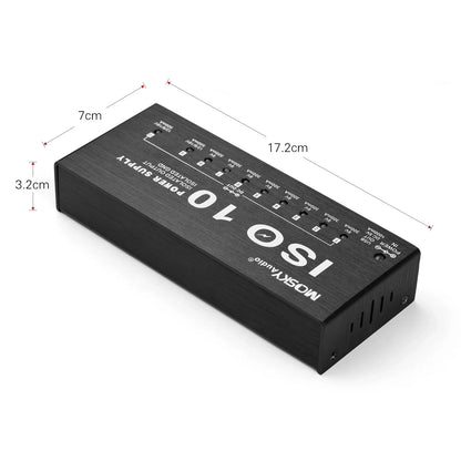 MOSKY ISO-10 Guitar Pedal Power Supply – 10 Isolated DC Outputs, 5V USB Output for 9V, 12V, 18V, Protection for Guitar Accessories