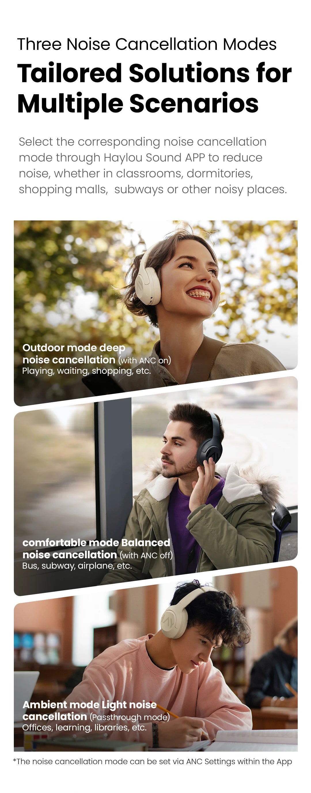 HAYLOU S30 Wireless Bluetooth 5.4 Headphones - 43dB Adaptive Noise Cancelling, 40mm Driver, 80H Playtime Earphones