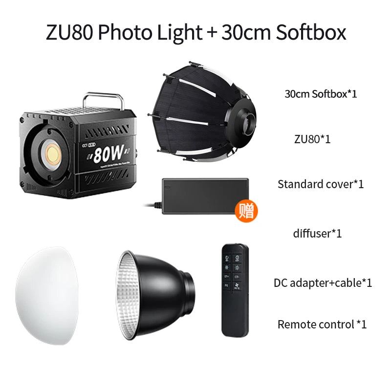 80W Dual Color Temperature COB Photography Light - Professional LED Video Light, Portable Handheld Fill Light with Mini Bowens