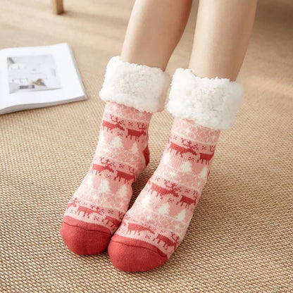 Women’s Christmas Fuzzy Socks – Winter Warm Thermal Non-Slip Fluffy Floor Slippers, Soft Indoor Home Gift