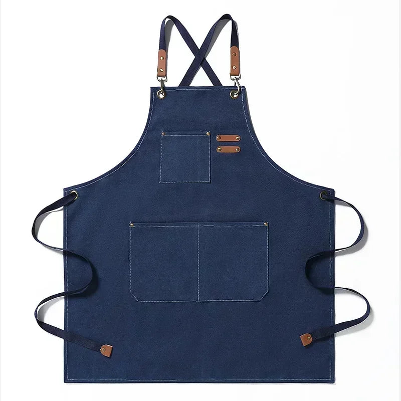 New Fashion Canvas Kitchen Apron – Unisex Chef Work Apron for Grill, Restaurant, Bar, Shop, Cafes, and Beauty Nail Studios