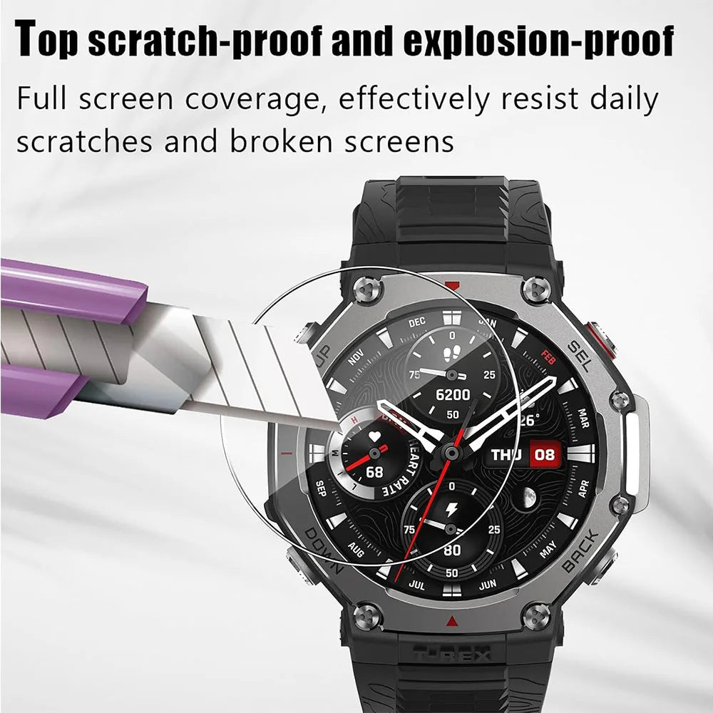 3-Pack Tempered Glass Screen Protectors for Huami Amazfit T-Rex 3 — Durable Protective Film for Smartwatch