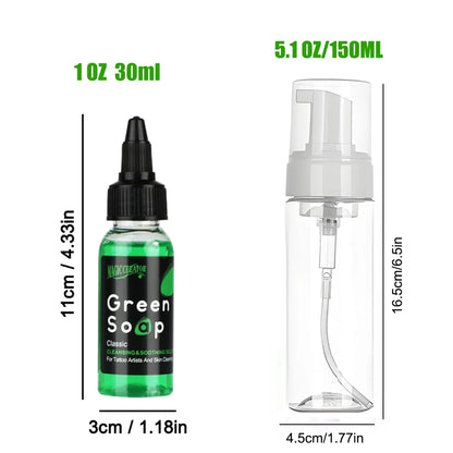 Ultra Concentrated Tattoo Green Soap Kit – 30/250/500ML Cleaning Solution with 150ml Foaming Bottle for Tattoo Care & Skin Cleaning