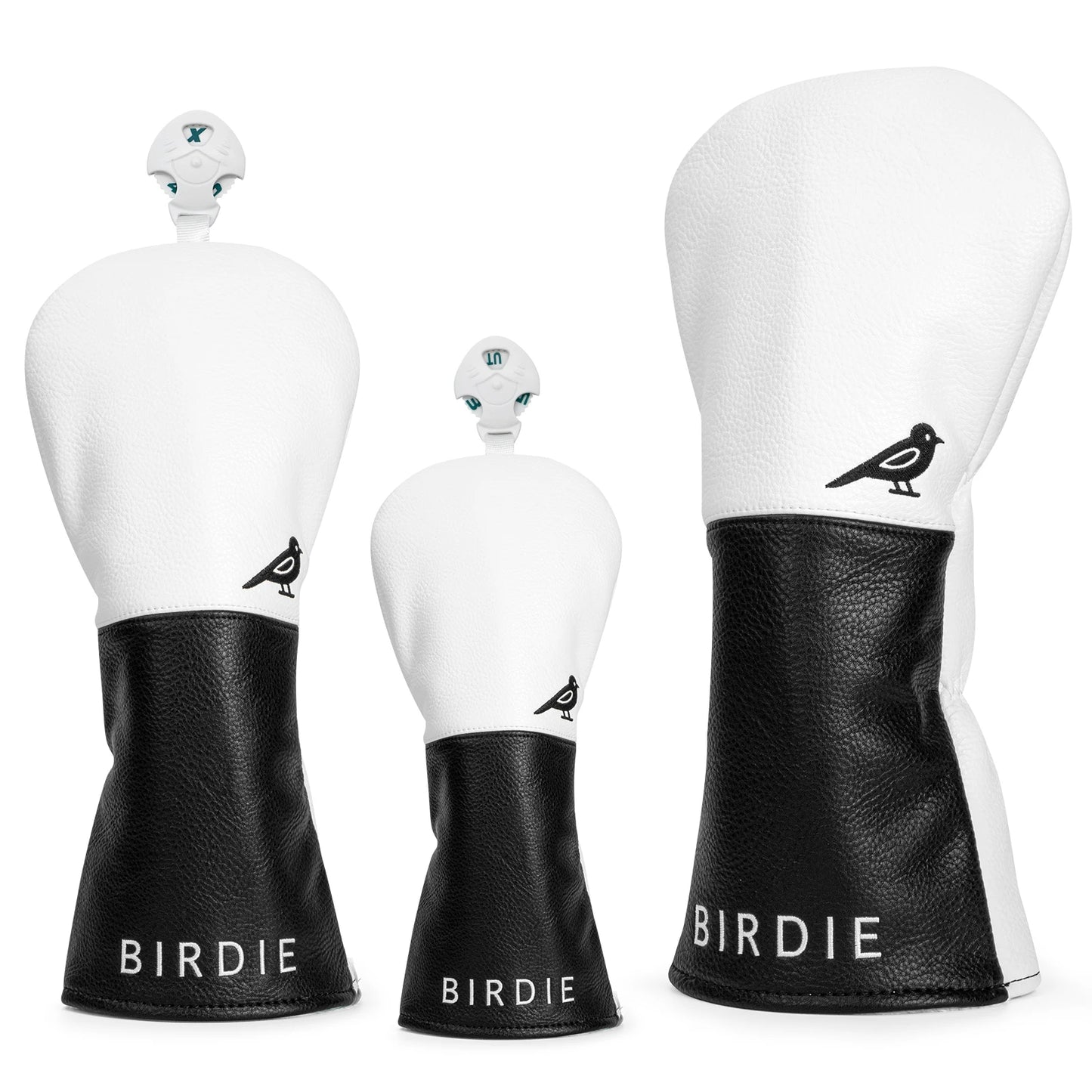 White Premium Leather Birdie Golf Head Cover – Elegant Embroidery for Driver, Fairway Wood & Hybrid Clubs
