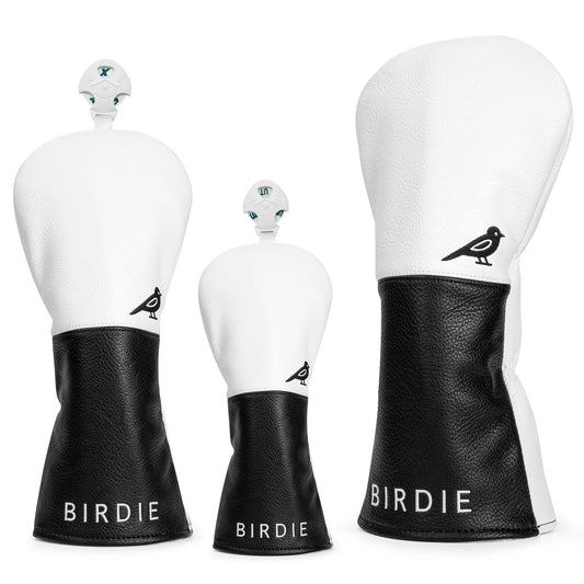 White Premium Leather Birdie Golf Head Cover – Elegant Embroidery for Driver, Fairway Wood & Hybrid Clubs