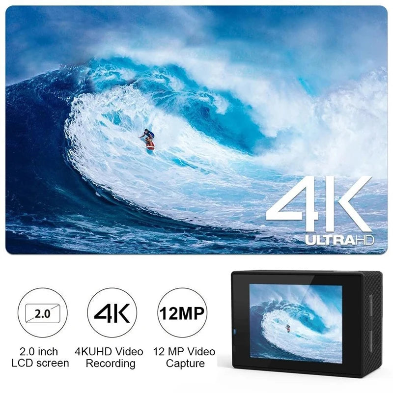 Ultra HD 4K Action Camera 30fps with WiFi – 2.0 Inch 170° Wide Angle Waterproof Helmet Sport Video Recording Camera
