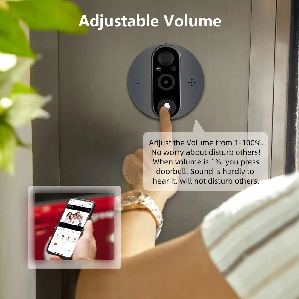 3MP Smart Life Tuya WiFi Doorbell – 1080P Eye Peephole Camera, 5000mAh Battery, PIR Motion Detector, IR, Alexa & Google Compatible