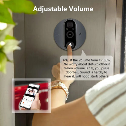 3MP Smart Life Tuya WiFi Doorbell – 1080P Eye Peephole Camera, 5000mAh Battery, PIR Motion Detector, IR, Alexa & Google Compatible