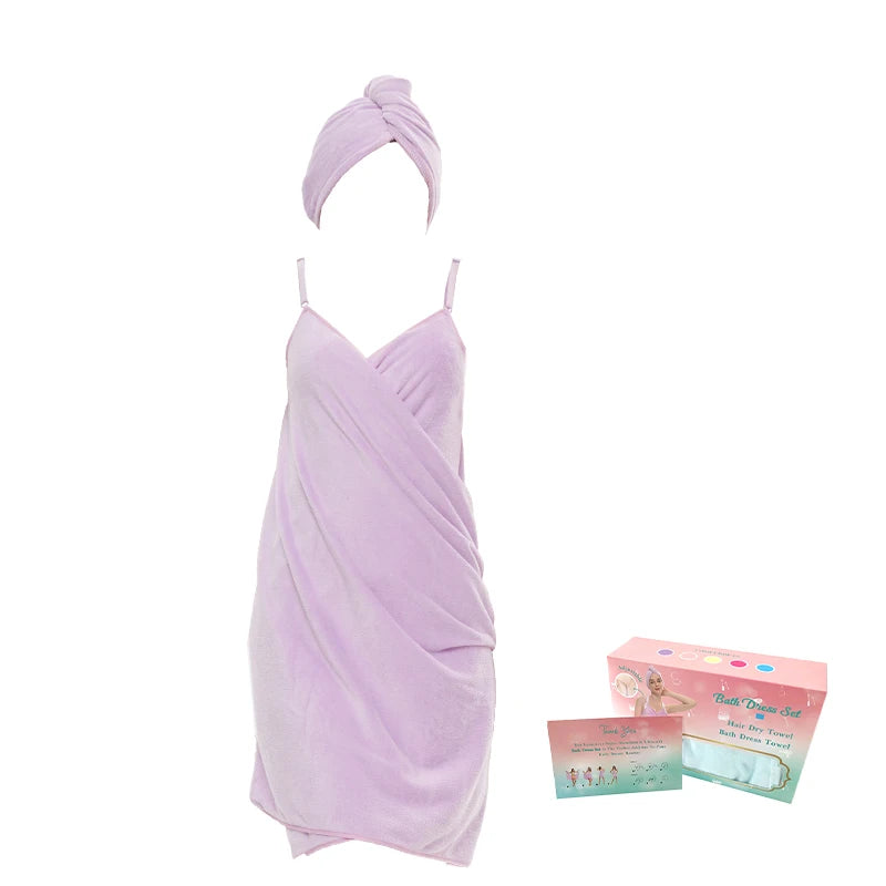 2-Piece Women’s Camisole Shower Dress — Sexy Backless, Absorbent Wearable Bath Towel Nightdress