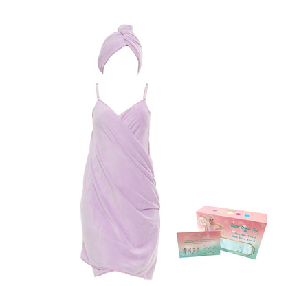 2-Piece Women’s Camisole Shower Dress — Sexy Backless, Absorbent Wearable Bath Towel Nightdress