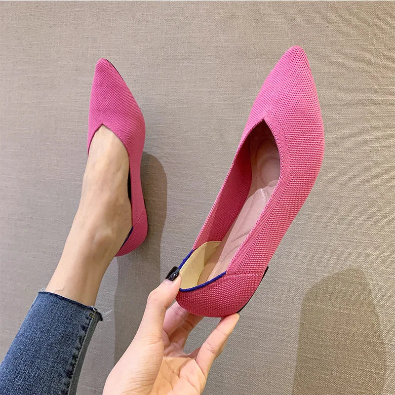 Women’s Pointed Flat Shoes - Comfortable Knitted Elastic Casual Fashion Shoes for Spring & Autumn Wear