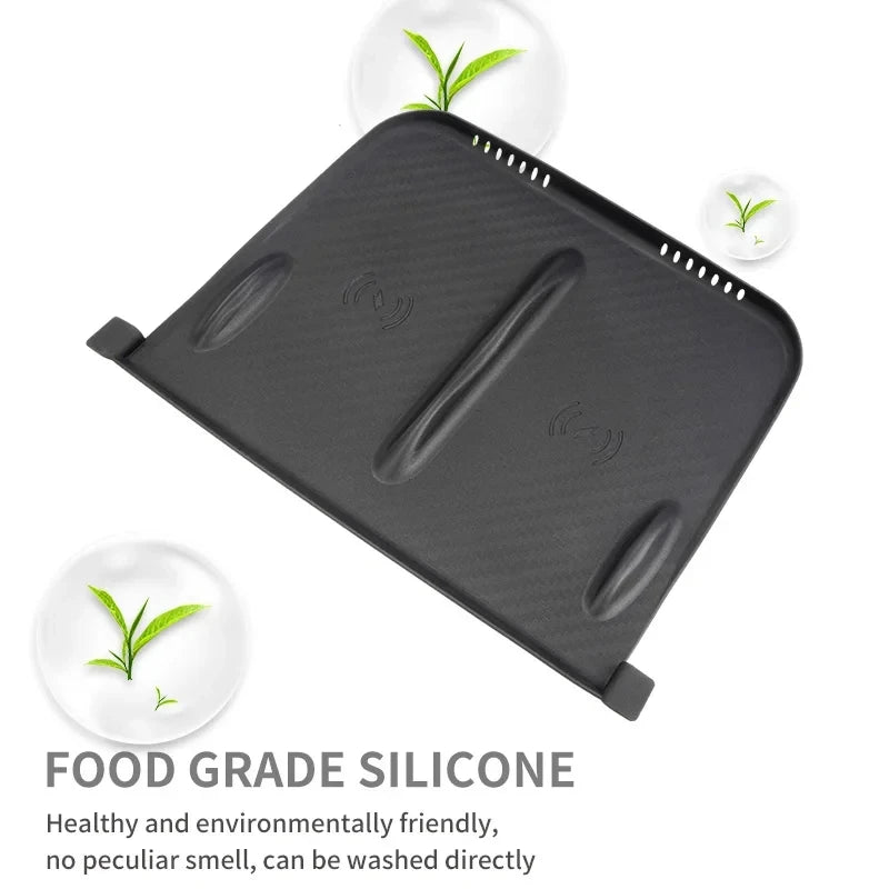 Tesla Model 3/Y Wireless Charging Pad – Silicone Carbon Fiber Central Control Charger Protector, Non-Slip Mat Accessory