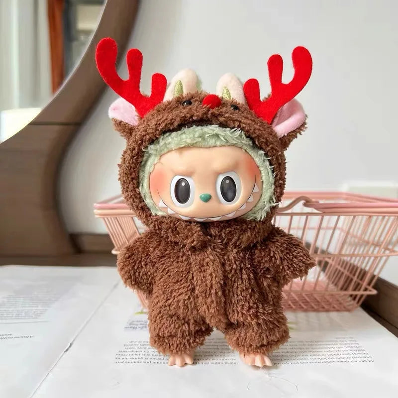 17cm Labubu Santa Christmas Outfit Set for Gen1–3 Vinyl Dolls – Festive Costume & Accessories