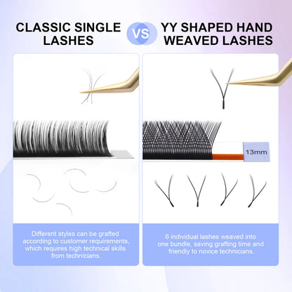 NAGARAKU YY-Shape Eyelash Extensions – Double & Triple Split Tips, Interlaced Root Lashes