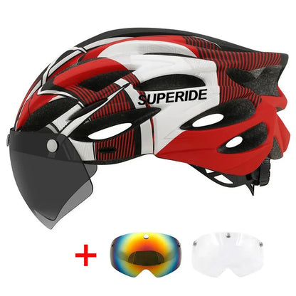 SUPERIDE Ultralight Cycling Helmet - In-Mold Road & MTB Bike Helmet with Magnetic Goggles & Sun Visor for Men & Women