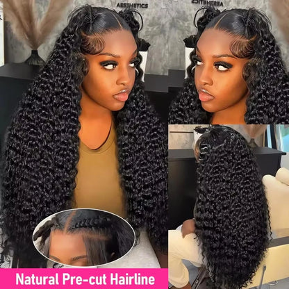 30-40 Inch Curly 13x4 Glueless Human Hair Wig – Brazilian Loose Deep Wave Black Wig, Ready-to-Wear Clearance Sale