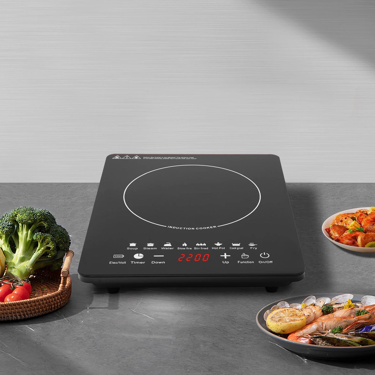750W Portable Induction Cooktop Burner – Electric Hot Stove with Timer, Warm-keeping & Pre-setting Features for Kitchen & Restaurant