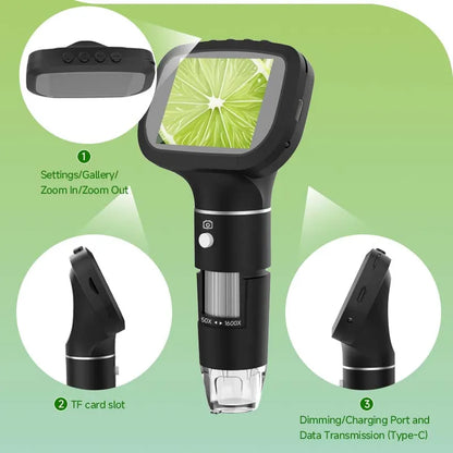 Dodosee 2.4" Digital Microscope 1600X 1080P – Handheld Portable Magnifier with 8 LED Lights for Coins, Kids Learning, Photo & Video Inspection