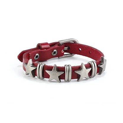 Punk Rock Hip Hop PU Leather Bracelet – Unisex Skull, Pentagram & Rivet Chain Bracelet, Trendy Party Jewelry Accessory